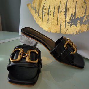 Classy black mules with clear heels, Size EUR 37/US 6.5